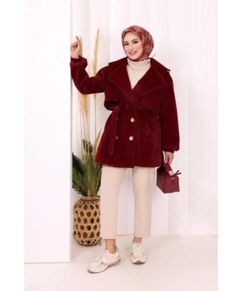 Düğmeli Kaban 70059 Bordo