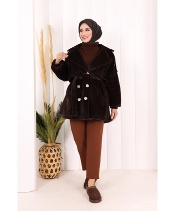 Düğmeli Kaban 70059 Kahverengi