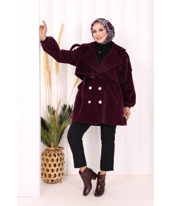 Düğmeli Kaban 70059 Mor