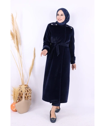 Düğmeli Uzun Kaban 70033 Lacivert