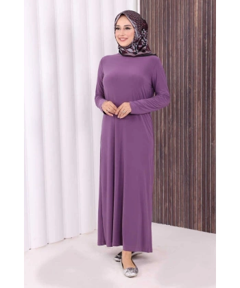 Düz Bisklet Yaka Uzun Kol İç Sandy Elbise 3202 Lila