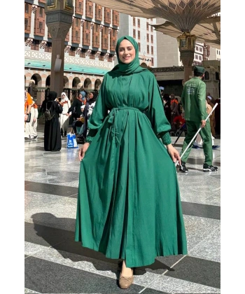 Elbiseli Abaya Takım ŞAL HEDİYE  3883 Zümrüt