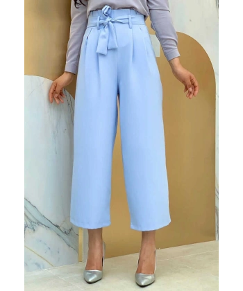 Fermuarlı Bel Bağcıklı Pantolon 0174 Bebe Mavisi