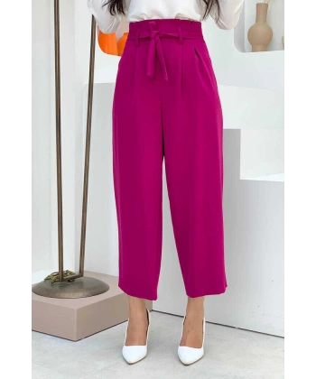 Fermuarlı Bel Bağcıklı Pantolon 0174 Fuşya