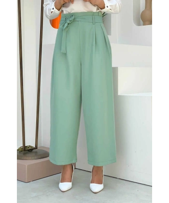 Fermuarlı Bel Bağcıklı Pantolon 0174 Mint
