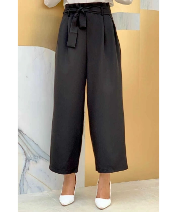 Fermuarlı Bel Bağcıklı Pantolon 0174 Siyah