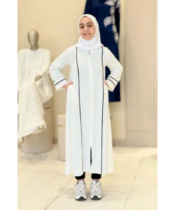 Fermuarlı Biyeli Çocuk Feracesi 6031 Ekru