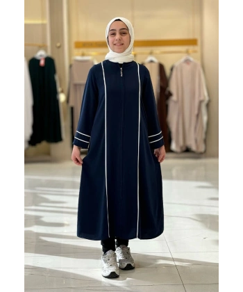 Fermuarlı Biyeli Çocuk Feracesi 6031 Lacivert