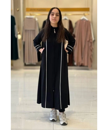 Fermuarlı Biyeli Çocuk Feracesi 6031 Siyah