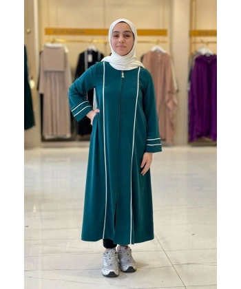 Fermuarlı Biyeli Çocuk Feracesi 6031 Zümrüt