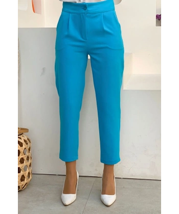 Fermuarlı Cep Detaylı Kalem Pantolon 0201 Mavi