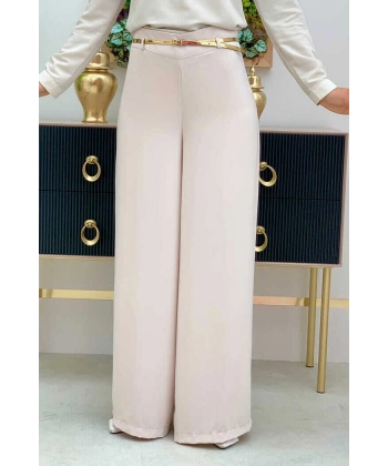 Fermuarlı Kemer Aksesuarlı Pantolon Etek 0125 Taş