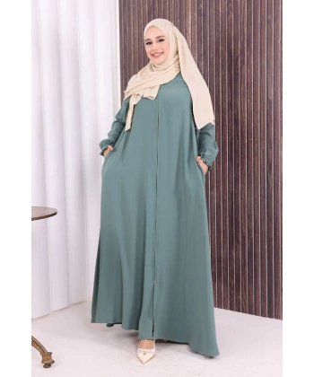 Fermuarlı Kol Manşetleri Büzgülü Mevlana Ferace 6007 Mint