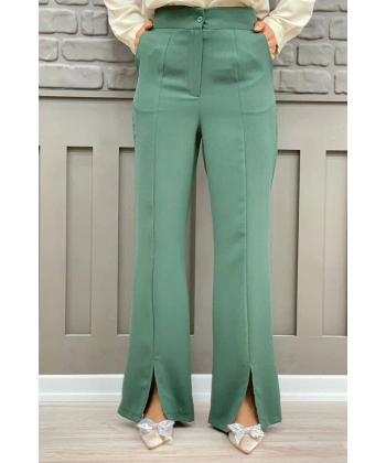 Fermuarlı Yırtmaç Detaylı Cepli Krep Pantolon 0271 Mint