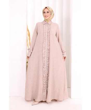 Fırfır Detaylı Elbise 6066 Somon