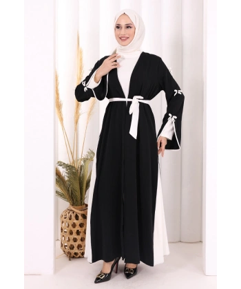 Fiyonk Detaylı Abaya Elbise Takım 3955 Siyah