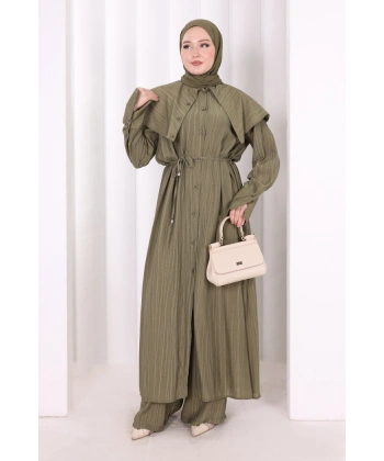 Geniş Yakalı İkili Takım 8036 Haki