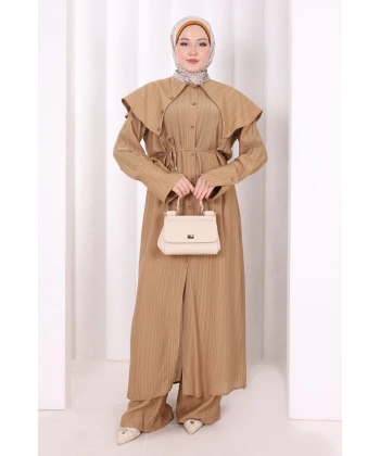 Geniş Yakalı İkili Takım 8036 Taba