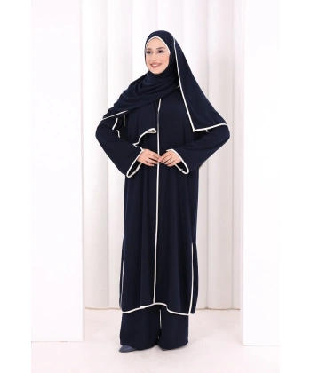 Hac Umre Biyeli Pantolonlu Tunik Takım ŞAL HEDİYE 8001 Lacivert