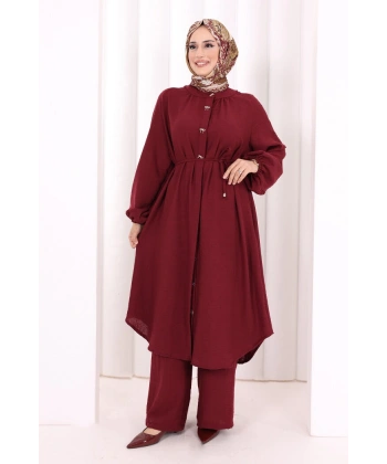 Hac Umre Keten Tunik Pantolon Takım 8013 Bordo