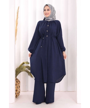 Hac Umre Keten Tunik Pantolon Takım 8013 Lacivert