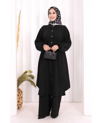 Hac Umre Keten Tunik Pantolon Takım 8013 Siyah
