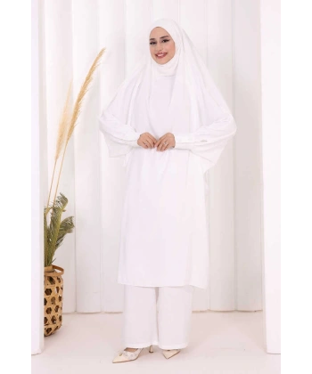 Hac Umre Sufleli Tunik Pantolon Takım 8004 Ekru
