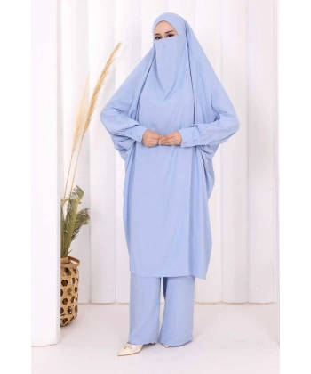 Hac Umre Sufleli Tunik Pantolon Takım 8004 Mavi