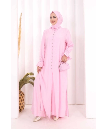 Hac  Umre Takım Önü Düğmeli Tunik,Pantolon  ŞAL  HEDİYE  8014 Pembe