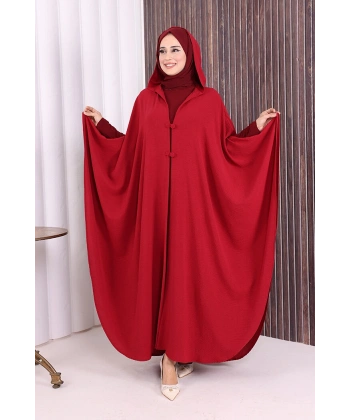 Kapüşonlu Ayrobin Pelerin 70021 Bordo