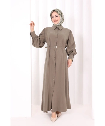 Kemerli Kloş Elbise 7073 Haki