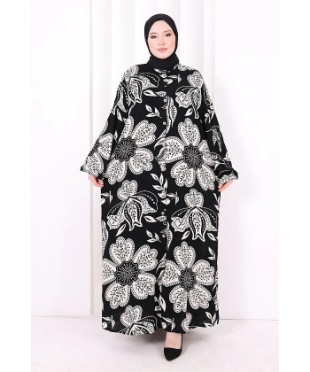 Kendinden Desenli Elbise 7086 Siyah