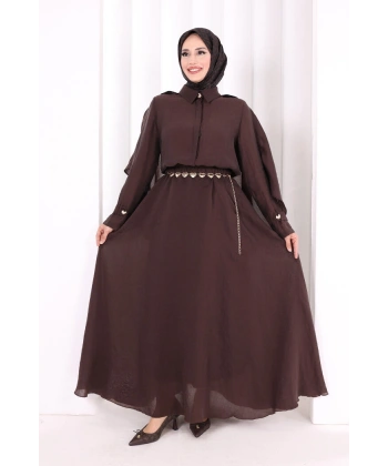 Kloş Etek Tunik Takım 8028 Kahverengi