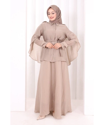Kloş Etek Tunik Takım 8028 Vizon