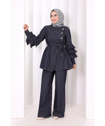 Koldan Fırfır Detay İkili Takım 8025 Lacivert