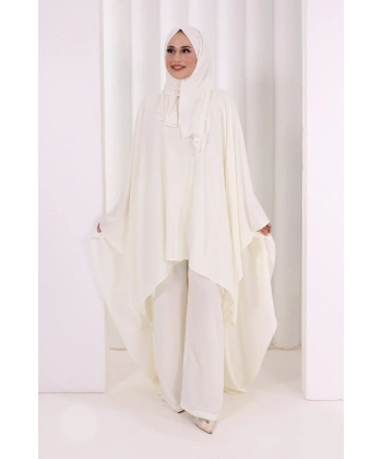 Kolyeli Tunik Pantolon Takım 8026 Ekru