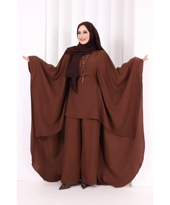 Kolyeli Tunik Pantolon Takım 8026 Kahverengi
