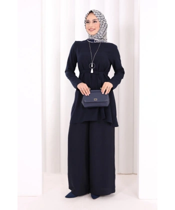 Kolyeli Tunik Pantolon Takım 8027 Lacivert