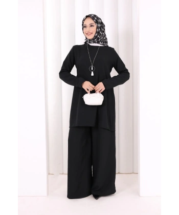 Kolyeli Tunik Pantolon Takım 8027 Siyah