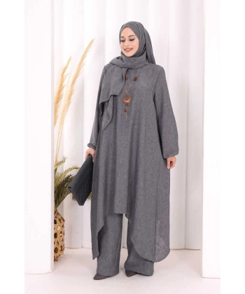 Kolyeli Tunik Pantolon Takım ŞAL HEDİYE! 8020 Antrasit