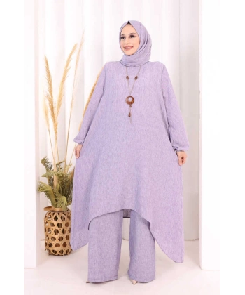 Kolyeli Tunik Pantolon Takım ŞAL HEDİYE! 8020 Lila