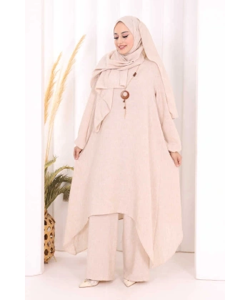 Kolyeli Tunik Pantolon Takım ŞAL HEDİYE! 8020 Taş