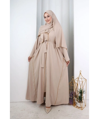 Kristal Taşlı Şallı Abaya 9205 Taş