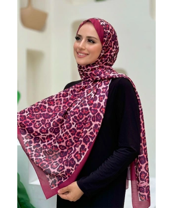 Leopar Desenli Şal 2067 Bordo