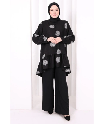 Nakışlı Düğmeli Takım 8702 Ekru