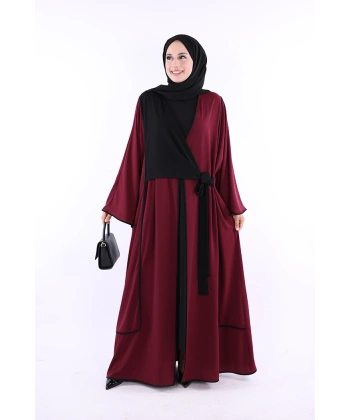 Önden Bağlama Detaylı Abaya 70005 Bordo