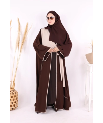 Önden Bağlama Detaylı Abaya 70005 Kahverengi