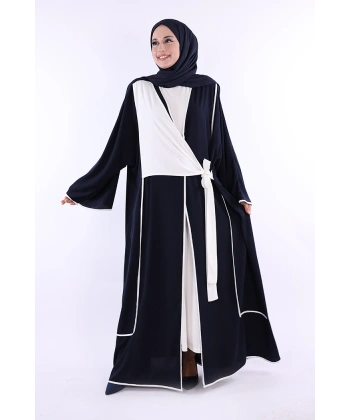 Önden Bağlama Detaylı Abaya 70005 Lacivert