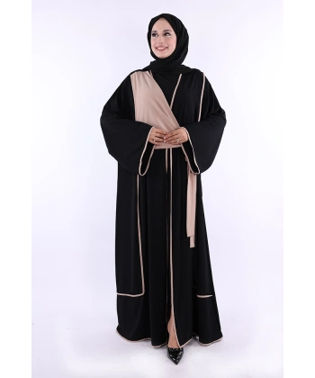Önden Bağlama Detaylı Abaya 70005 Siyah