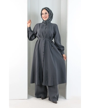 Önü Piliseli Düğmeli Takım 8701 Füme